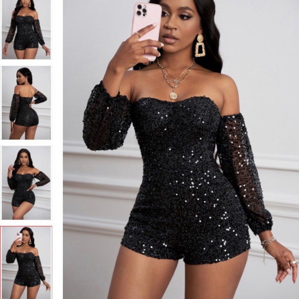 Original and sexy combination in black sequin with transparent handle.