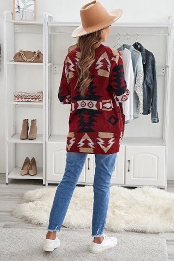 red aztec cardigan