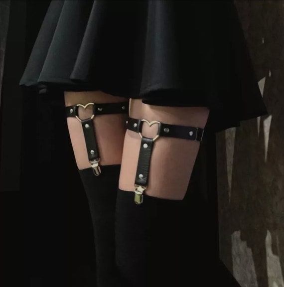 Sexy Garter Belt Made of Black VEGAN Leather Adjustable
