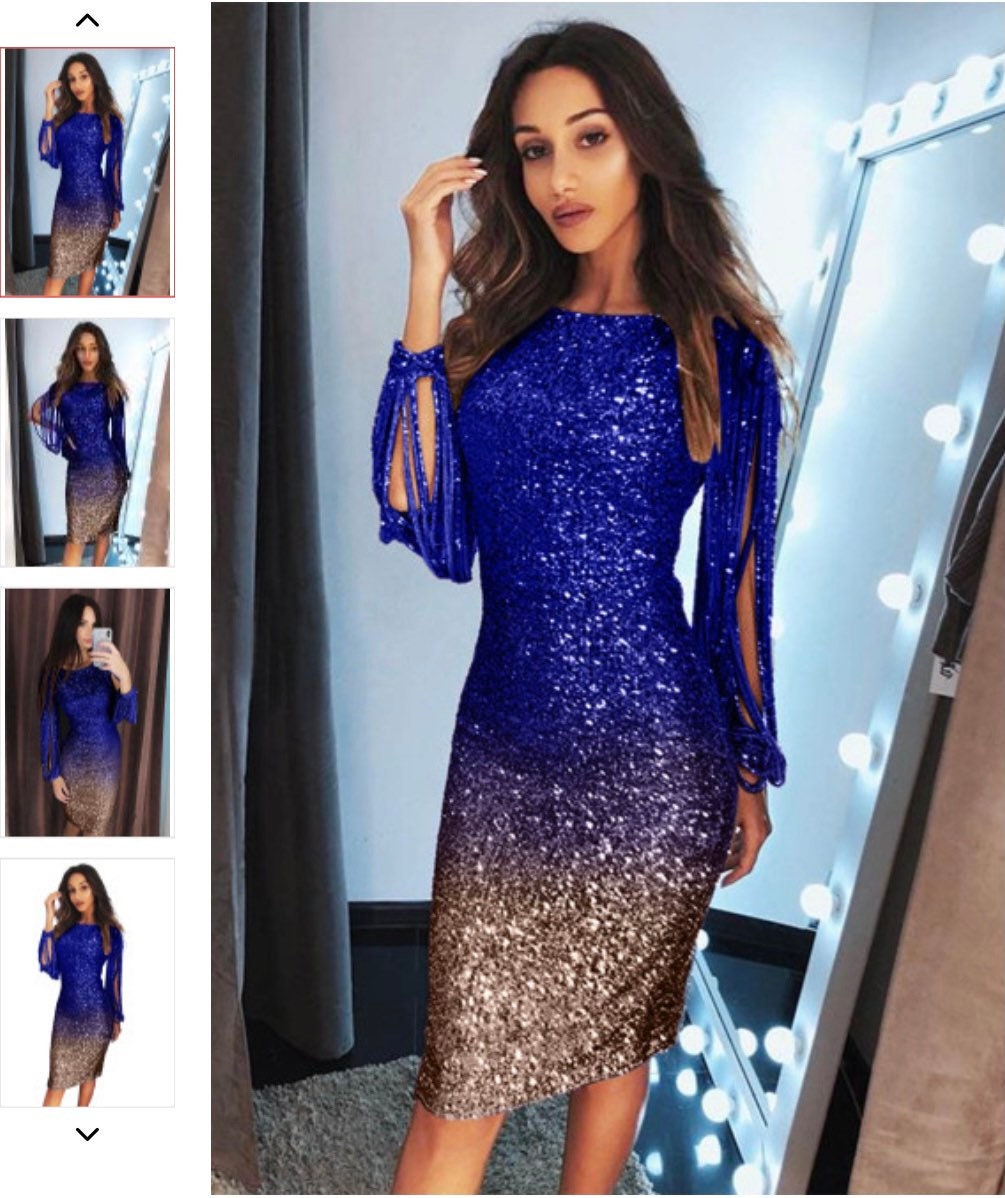 Sequin tassel sleeve bodycon evening dress shop