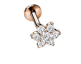 Jewelry with crystal flower, rose gold plated, surgical steel