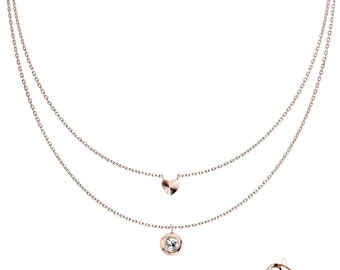 Double chain necklace with delicate pendant, several colors available from silver, gold, rose gold.