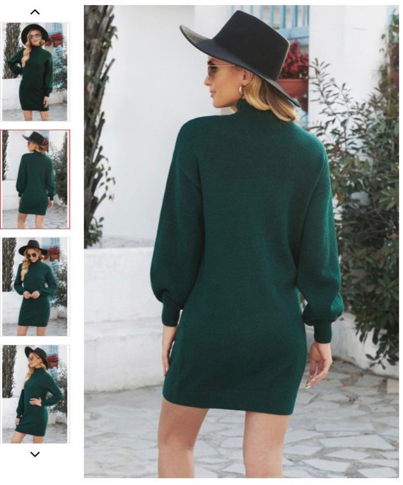 Grijze of groene trui jurk met hoge kraag lantaarn - Etsy België