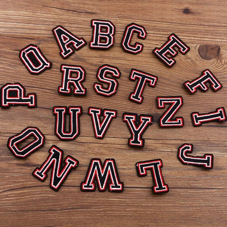 Iron On Letters Red /& Black Letters Iron On Patch letters College Font Letters