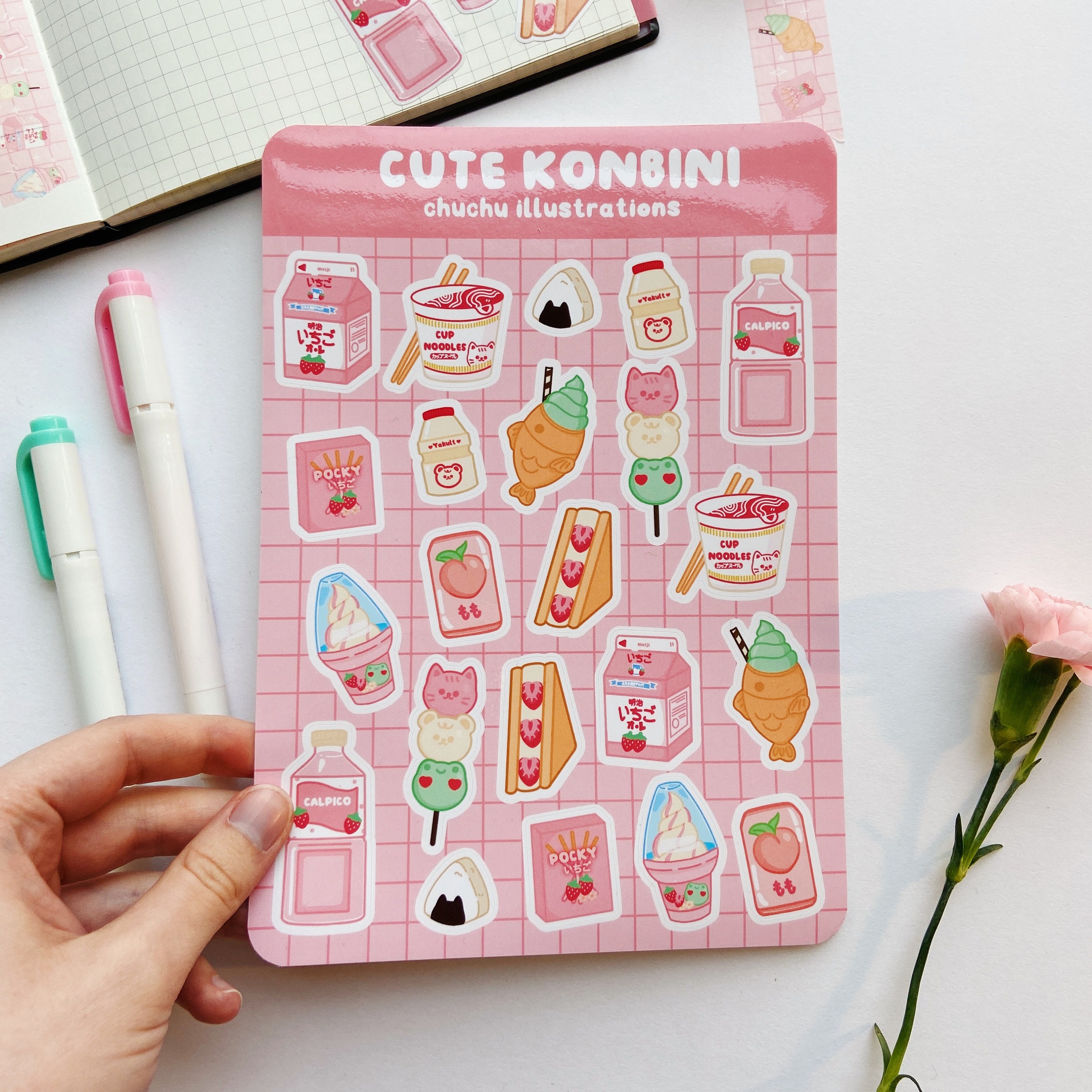 Konbini sticker sheet // waterproof, cute stationery, kawaii aestheti…