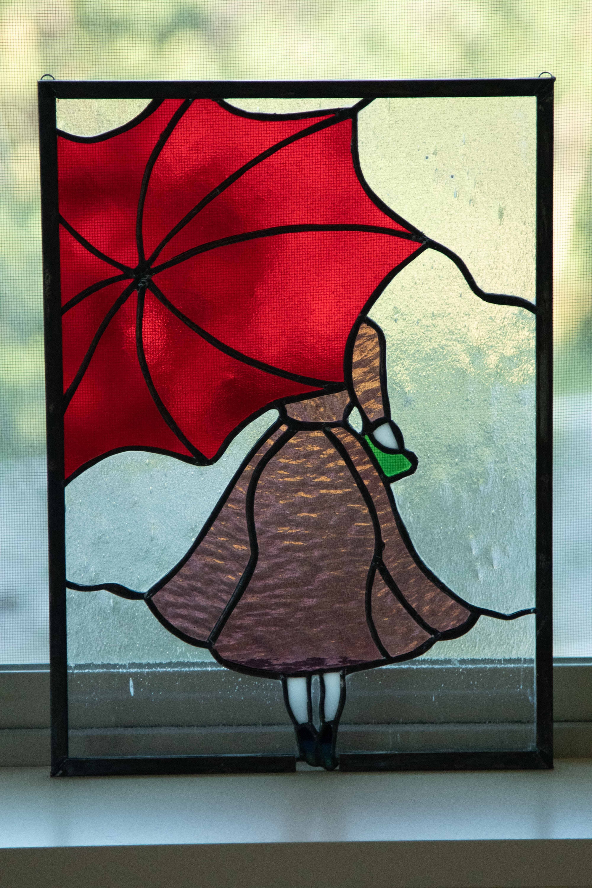 Umbrella Girl Stained Glass Suncatcher Etsy