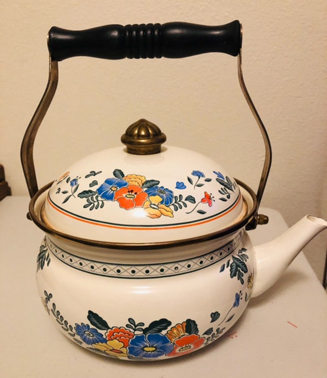 Beautiful Vintage Metal Flowered Teapot Etsy