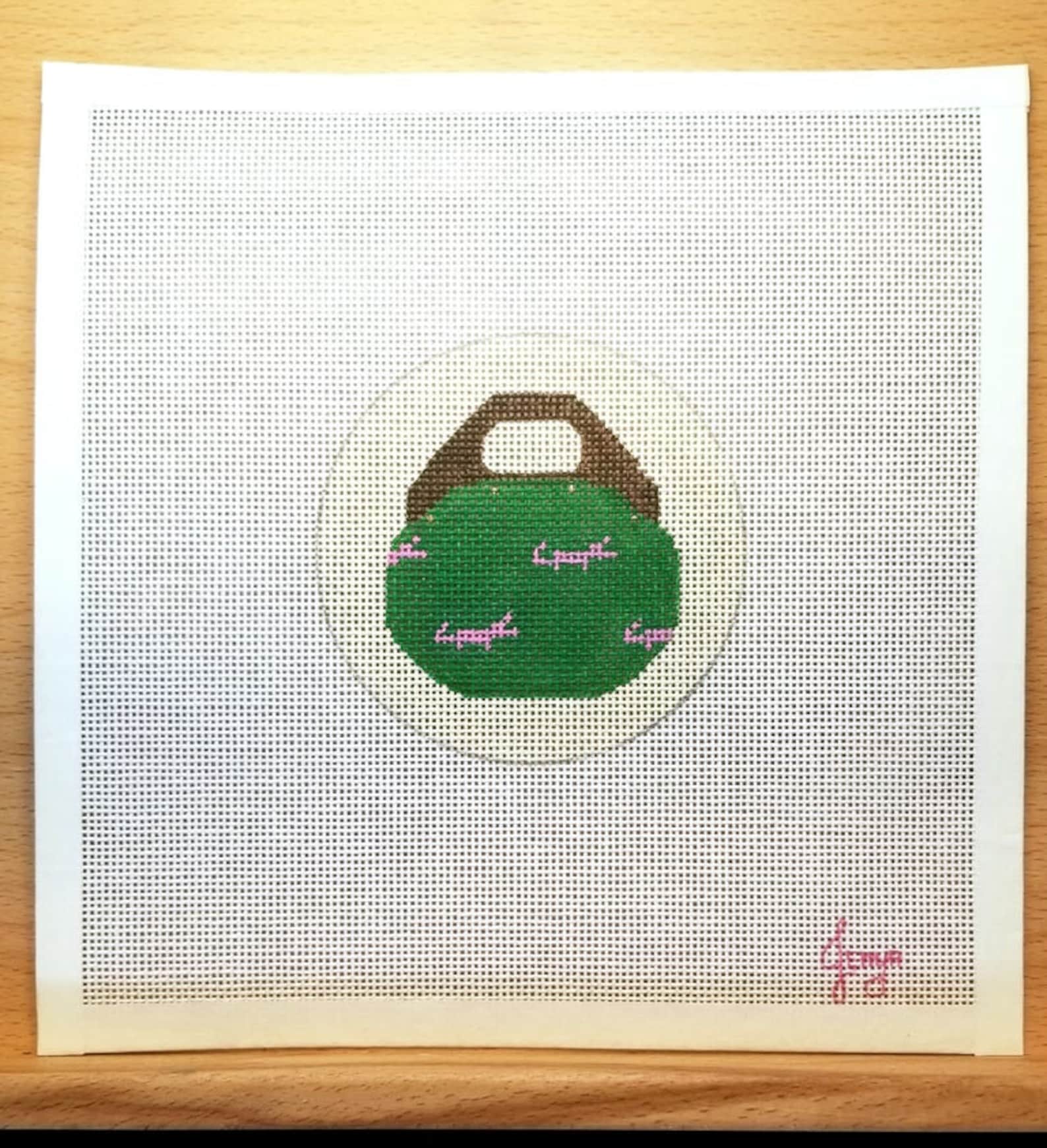 Round Needlepoint Ornament 80s Preppy Bermuda Bag with Etsy