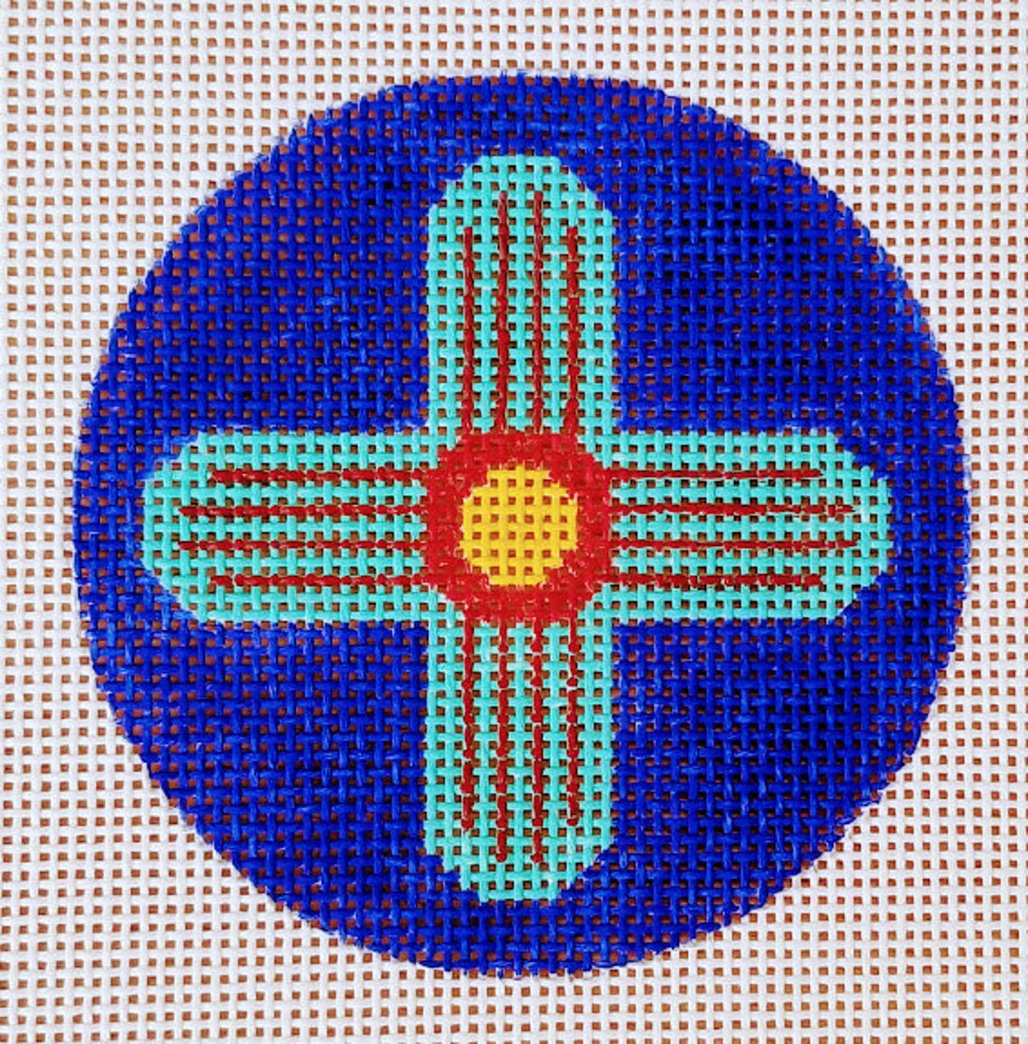 Round Needlepoint Ornament New Mexico Flag Zia in Etsy