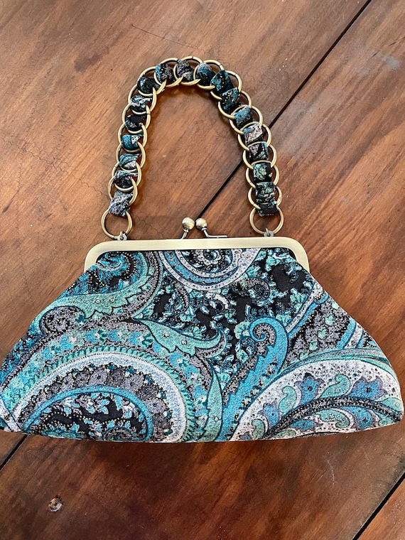 Blue and Teal Paisley Carpet Style Handbag, Ball C