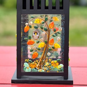 Fused Glass Owl and Pumpkin Lantern