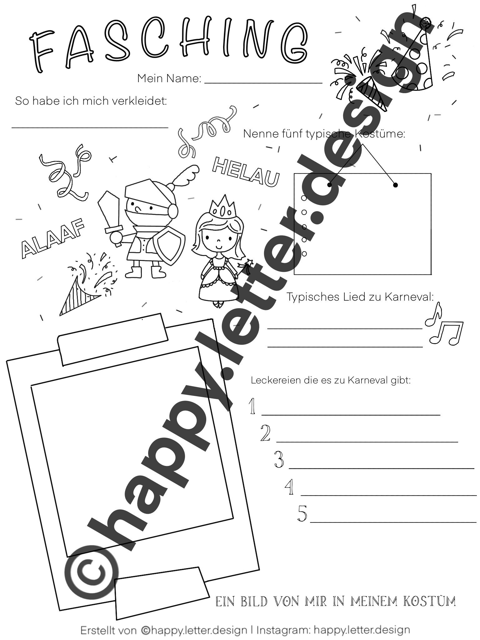 Karneval / Fasching Portfolio Vorlage Kindergarten Hort Schule | Etsy