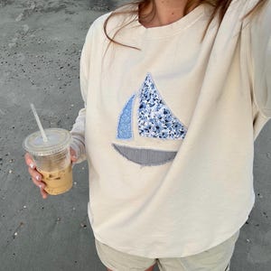 Patchwork Sailboat Comfort Colors Crewneck Sweatshirt