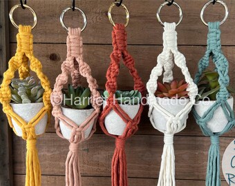 NEW COLORS! Mini Macrame Plant Hanger w/ Artificial Succulent | boho bohemian decor gift ideas spring cactus succulent holder planter