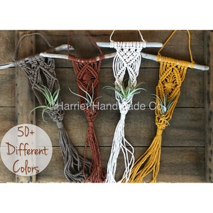 Macrame Air Plant Hanger | succulent small mini little gift idea for plant lover wall hanging pot holder potless plant indoor - MACRAME ONLY