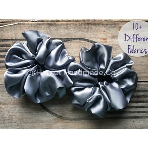 Extra Large Dusty Blue Satin Hair Scrunchie | hair accessories gift ideas for her gift pony tail holder XL silk silky jumbo oversized big