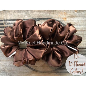 Extra Large Chocolate Satin Hair Scrunchie | hair accessories gift ideas for her gift pony tail holder XL silk silky jumbo oversized big