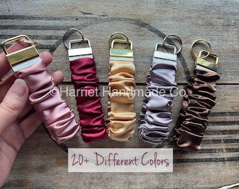 Satin Scrunchie Wristlet Keychain – Silky Fabric Key Fob, 25+ Colors