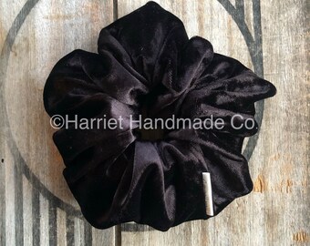 Extra Large Black Crushed Velvet Hair Scrunchie – XL Handmade Hair Accessory