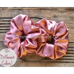 Extra Large Rose Pink Satin Hair Scrunchie | hair accessories gift ideas for her gift pony tail holder XL silk silky jumbo oversized big