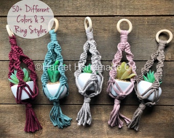 NEW COLORS! Mini Macrame Plant Hanger w/ Artificial Succulent | boho bohemian decor gift ideas spring cactus succulent holder planter