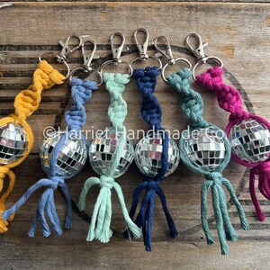 Mini Disco Ball Macrame Keychain in 50+ Colors | boho bohemian purse bag accessories small gift ideas sparkly mirror ball keyring keychains
