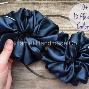 Extra Large Navy Blue Satin Hair Scrunchie | hair accessories gift ideas for her gift pony tail holder XL silk silky jumbo oversized big