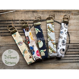 New Prints! Character Fabric Wristlet Keychain | wrist lanyard key fob custom customizable small gift ideas keyring cartoon tv show movie