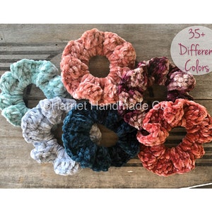 Crochet Velvet Scrunchie | hair accessory gift ideas for her team colors small gifts velvet hair tie bridesmaid gift pony tail holder