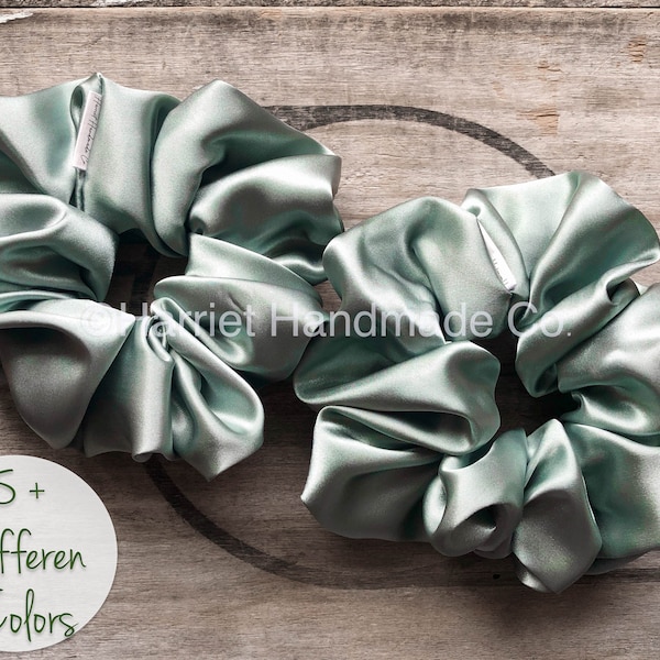 Extra Large Light Sage Green Satin Hair Scrunchie | hair accessories gift ideas for her gift pony tail XL silk silky jumbo oversized