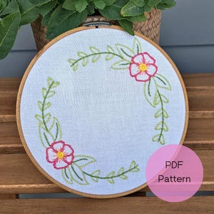 Vintage-Inspired Floral Wreath PDF Embroidery Pattern, Beginner Hand Embroidery, Embroidery Design Download, Embroidery First Project