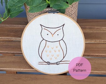 Cute Owl PDF Embroidery Pattern, Beginner Hand Embroidery, Embroidery Design Download, Embroidery First Project