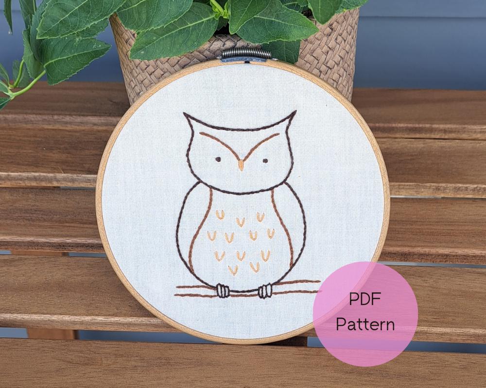 Cute Owl PDF Embroidery Pattern, Beginner Hand Embroidery, Embroidery Design Download, Embroidery Fi