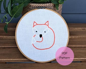 Cute Fox PDF Embroidery Pattern, Beginner Hand Embroidery, Embroidery Design Download, Embroidery First Project
