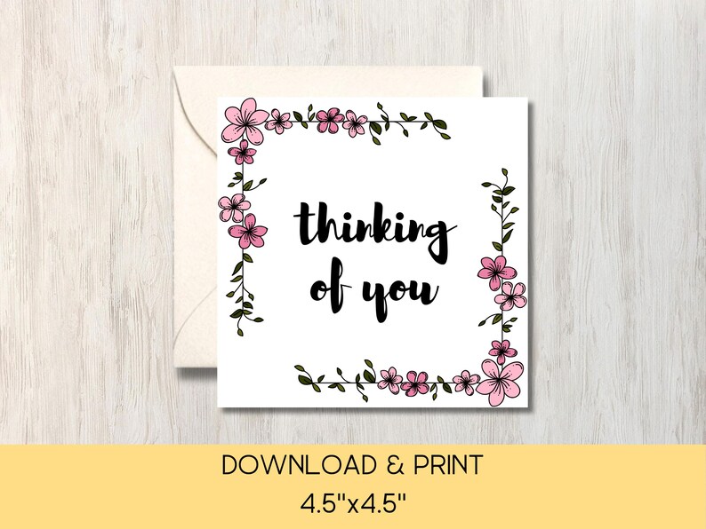 Thinking of You Pink Floral Printable Card | DIY Digital Download ...