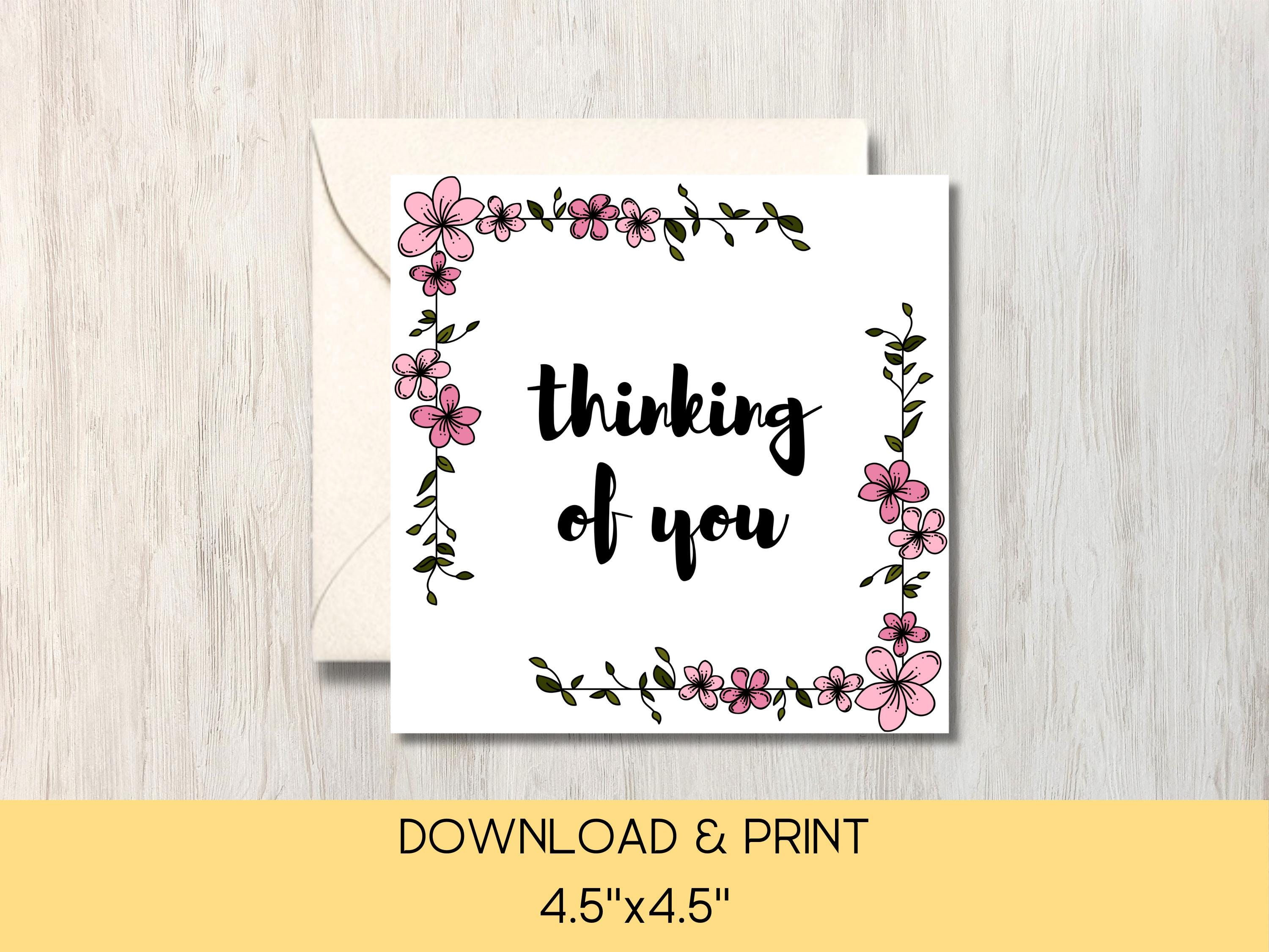Thinking of You Pink Floral Printable Card | DIY Digital Download ...