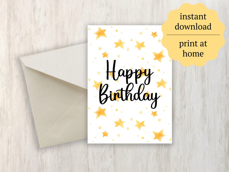 Printable Birthday Card Digital Download Stars Happy Birthday Card Etsy