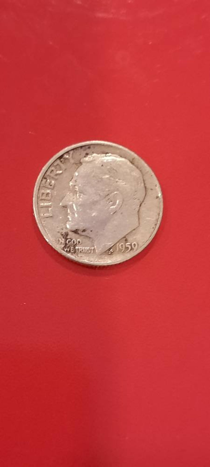 1959-D Silver Roosevelt dime Double punched D.