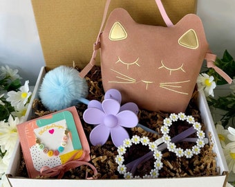 Caja de regalo personalizada para niña / collar de nombre de niña / bolso de gato / caja de regalo de niña / caja de regalo de interpolación / conjunto de regalo para niñas pequeñas