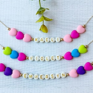 Colorful Hearts Kids Name Necklace: Personalized, Adjustable Gold Chain