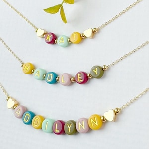 Vibrant Colors Beaded Name Necklace  FAST SHIPPING Dainty Gold Name Beads Beaded Kids Name Necklace | Girls Name Necklace Boys Name Necklace