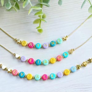 Vibrant Colors Beaded Name Necklace FAST SHIPPING Custom Name Necklace Girls Colorful Name Necklace Personalized Name Necklace Hearts Stars