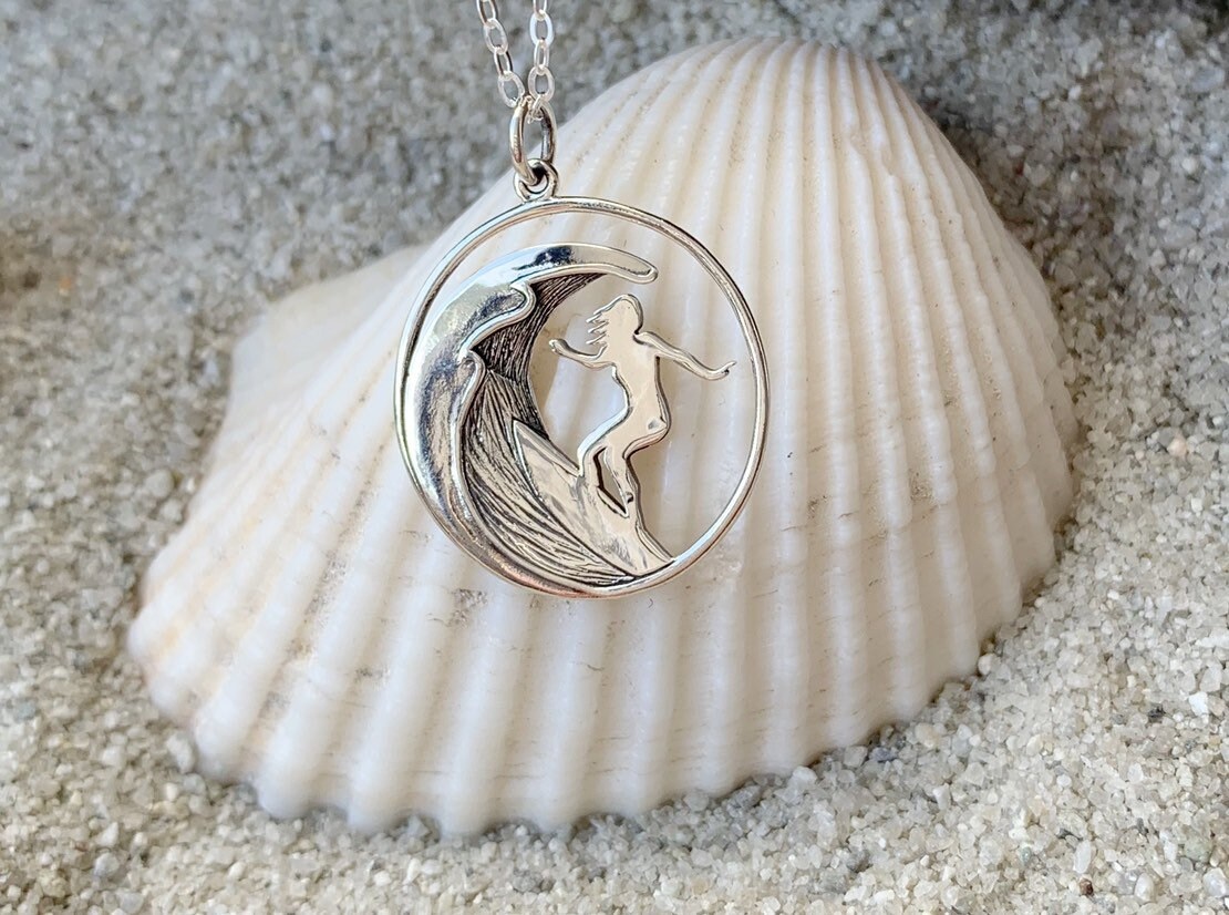Surfer Girl Necklace Wave Necklace Sterling Silver Surfer Etsy
