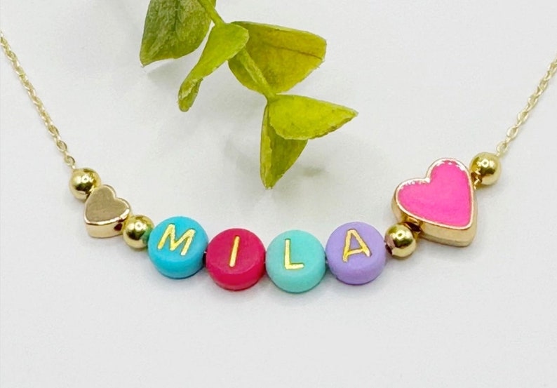 Girlie Girl Name Necklace FAST SHIPPING Beaded Name Necklace for Girls Little Girl Name Necklace Kids Name Necklace Girly Gift image 3