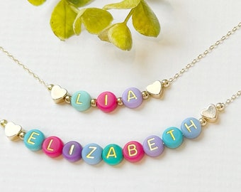 Girlie Necklace | Girlie Gift | Necklace for Girly Girl | FAST SHIPPING Dainty Gold Name Beads Beaded Kids Name Necklace Girls Name Necklace