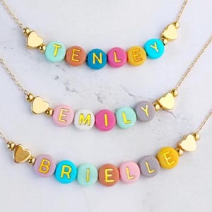 Colorful Beaded Name Necklace for Little Girls, Adjustable Chain, Personalized Grow With Me Jewelry image 11