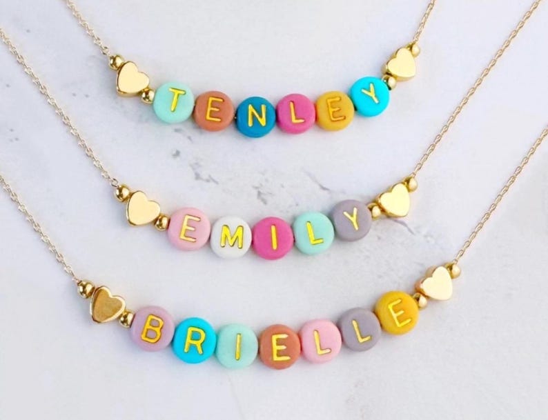 Colorful Beaded Name Necklace for Little Girls, Adjustable Chain, Personalized Grow With Me Jewelry image 11