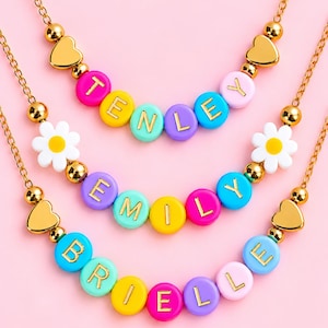 Colorful Beaded Name Necklace for Girls, Adjustable Chain, Custom Jewelry for Kids Christmas Gift, Kids Birthday Gift, Girls Gold Jewelry