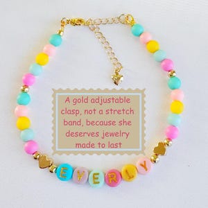 Colorful Beaded Name Necklace for Little Girls, Adjustable Chain, Personalized Grow With Me Jewelry image 3