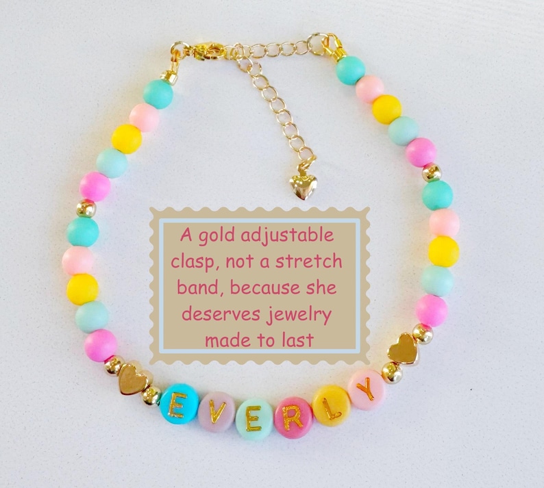 Colorful Beaded Name Necklace for Little Girls, Adjustable Chain, Personalized Grow With Me Jewelry image 3
